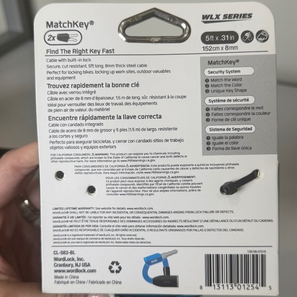 Match Key WordLock Flex Steel Cable (Bike Lock) - Picture 3 of 3